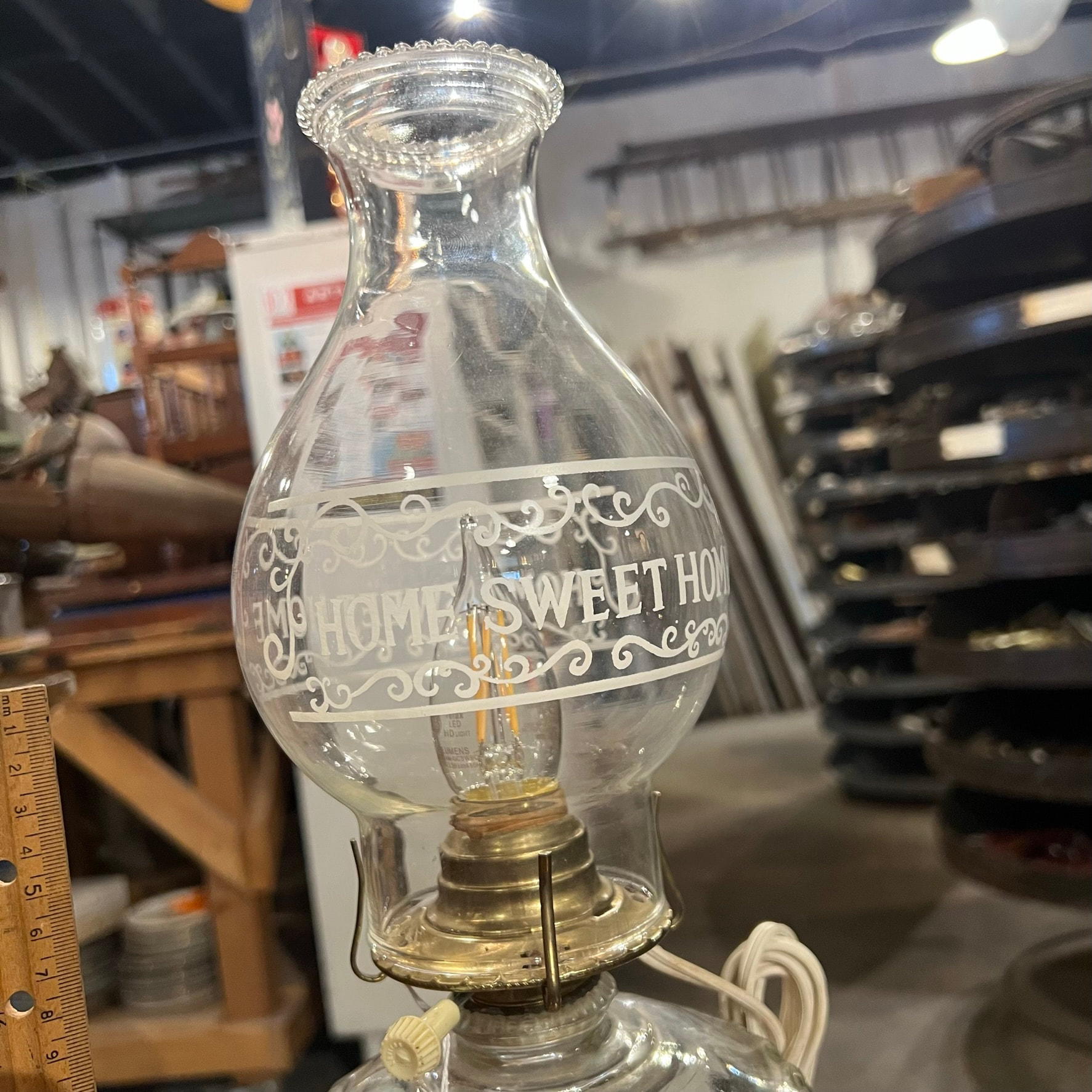 Antique 'Home Sweet Home' Electrified Oil Lamp | Madison Street Salvage